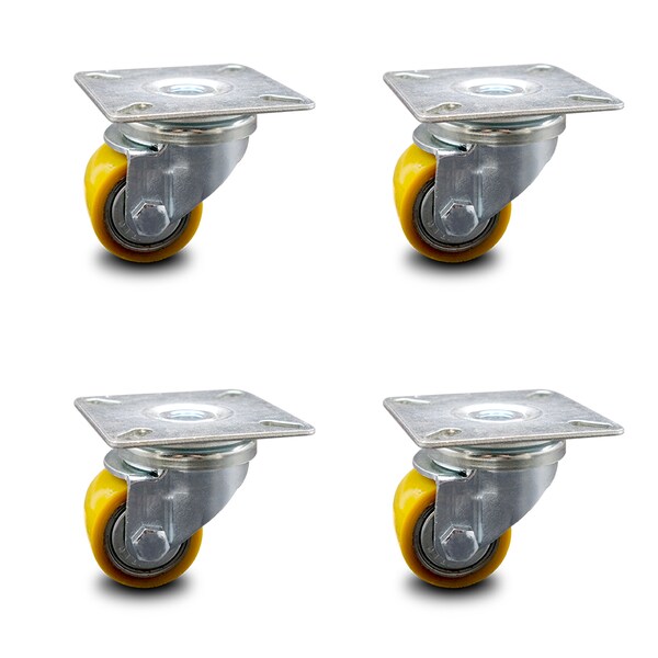 Low Profile Polyurethane 35mm Wheel Top Plate Caster, 4PK